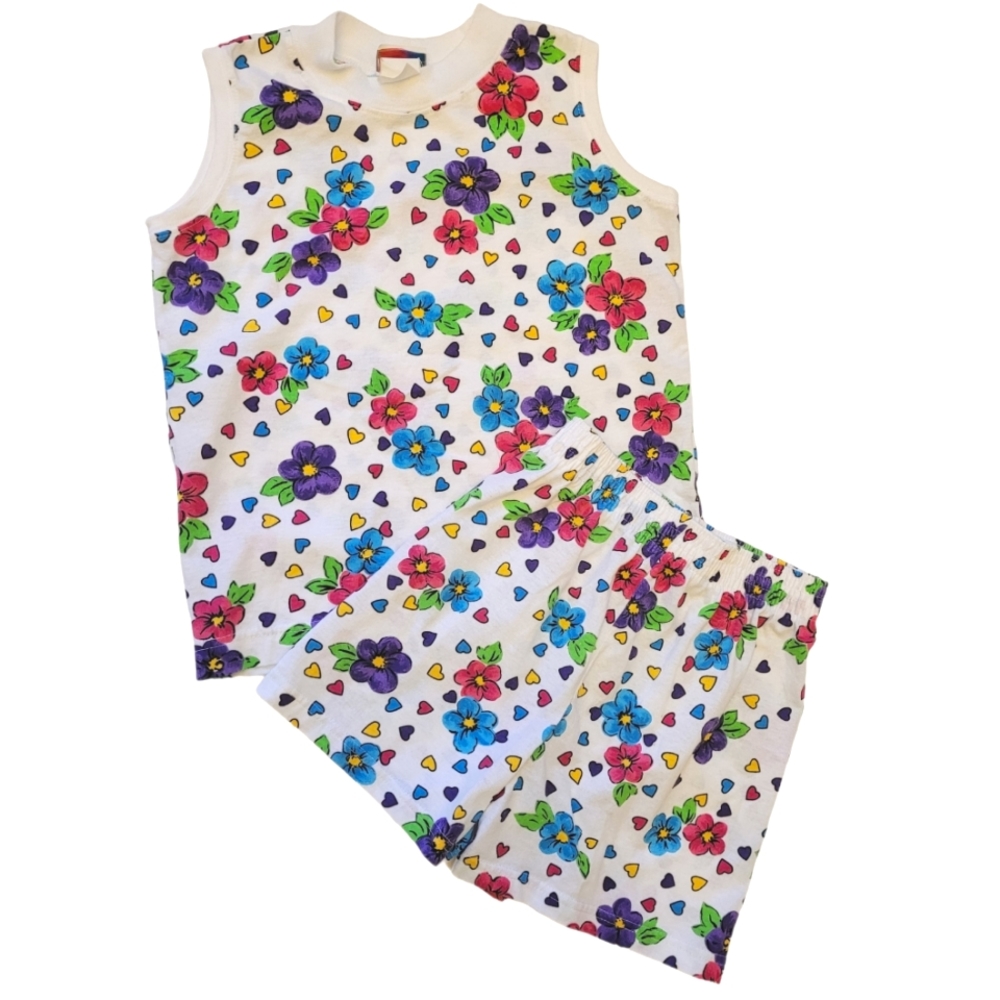 Vintage 1990s Jelly Beans funky colorful patterned floral girls matching Set